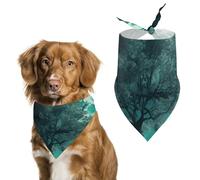 Teal Tree in Moonlight Dog Bandanas for Feeding Grooming, Triangle Pet Bibs for Cats & Dogs Washable Fashion Pets Scarf for Party Travel 27.6 X 11.8 Inch