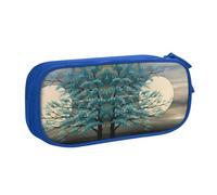 Teal Tree in Moonlight Large Capacity Double Layer Pencil Case,Customizable Full Print Polyester Fabric Organizer-School, Office, Travel Makeup Pouch