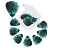 Teal Tree in Moonlight Print Guitar Picks 12 Pack Guitar Plectrums with Storage Box Bass Picks For Acoustic Guitar Bass Electric Ukulele Includes 0.46mm, 0.71mm, 0.96mm
