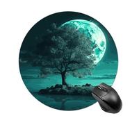 Teal Tree in Moonlight Round Mouse Pad 7.8 Inch, Portable Gaming Mouse Mat with Non-Slip Rubber Base & Smooth Surface, Waterproof Mousepad for PC, Laptop, Computer, Office, Home