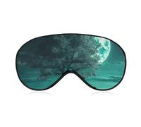 Teal Tree in Moonlight Sleep Mask for Women Men, Soft Eye Mask with Adjustable Strap for Sleeping, Light Blocking Travel Blindfold for Nap Comfortable Eye Cover for Home Office