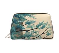 Teal Tree in Moonlight Small Makeup Bag Travel Cosmetic Bag Makeup Pouch PU Leather Portable Versatile Zipper Make up Bag for Women Girls