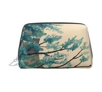 Teal Tree in Moonlight Small Makeup Bag Travel Cosmetic Bag Makeup Pouch PU Leather Portable Versatile Zipper Make up Bag for Women Girls