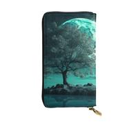 Teal Tree In Moonlight Wallet For Women Men Clutch Rfid Blocking Leather Wallets Large Capacity Purse Credit Card Holder Money Case With Zipper Phone Holder Long Travel Purse, Black, One Size