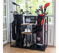 Teal Triangle Golf Storage Organizer for Garage - Golf Bag Stand for 2 Bags - Golf Club Holder Rack for Accessories - Freestanding Golf Bag Storage Rack for Home, Shed, Basement, or Sports Room