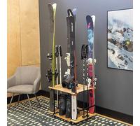 Teal Triangle Ski Storage Rack for Garage - Freestanding Ski Holders for 4 Pairs of Skis, Ski Boot, Poles, Helmet and More, Heavy Duty Steel Floor Stand Ski Organizer for Garage Basement