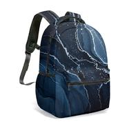 Teal Turquoise Fluid Swirl 16 Inch Backpack Abstract Gold Marble All-Over Print Mineral Liquid Art Commuter Travel Bag (02)