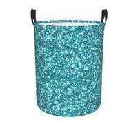 Teal Turquoise Glitter Laundry Basket Hamper Kids Storage Basket Toy Organizer Bin For Bedroom, Bathroom, College Dorms, Boys And Girls