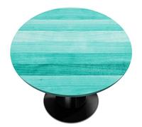 Teal Turquoise Green Wood Texture Round Fitted Tablecloth, Modern Round Table Cloth with Elastic Edged, Waterproof Table Cover Fits Tables up to 36”-42 Diameter