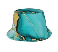 Teal Turquoise Liquid Marble Pattern Summer Bucket Hat for Women Men Beach Fishing Cap for Travel Outdoor Beach Golf, Black, One size