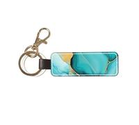 Teal Turquoise Liquid Marble Stylish Pu Leather Keychain With Sturdy Metal Ring For Daily Use