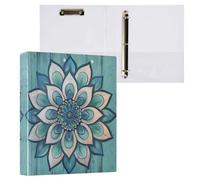 Teal Turquoise Mandala Flowers 3 Ring Binders 1.5 Inch Cute Binder Three Rings for 200 Sheets Notebook Folder for Work, School, Office, 1 Pack