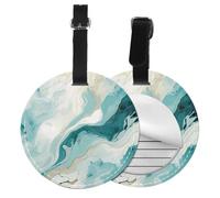 Teal Turquoise Marble Round Luggage Tag 4PCS Abstract Art PU Leather Travel Bag Tag ID Labels Name Card Holder wtih Buckle for Luggage Suitcase Backpacks