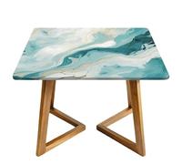 Teal Turquoise Marble Square Tablecloth with Elastic Edgs Abstract Art Fitted Table Cover Waterproof Topper Cap for Dining Wedding Party Picnic 100cm