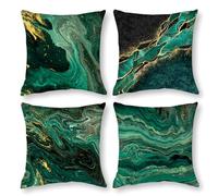 Teal Turquoise Marble Throw Pillow Covers Set of 4 Emerald Dark Green Gold Pillow Cases 18X18 Inch Abstract Modern Decorative Cushion Cover for Couch Sofa Bedroom Living Room Home Decor