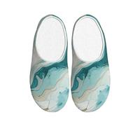 Teal Turquoise Marble Women's Slippers Flannel House Slippers for Men Abstract Art Non-Slip Warm Winter Shoes for Indoor Outdoor UK 7-8
