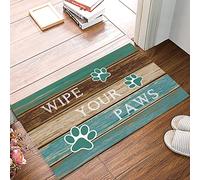 Teal Turquoise Rustic Wood Wipe Your Paw Doormats Entrance Front Door Rug Non-Slip Absorbent Resist Dirt Welcome Mat Funny Outdoors/Indoor/Bathroom/Kitchen/Bedroom/Entryway Floor Mats 18 x 30 Inch