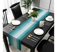Teal Turquoise Table Runner 72 Inches Long, Farmhouse Abstract Gradient Wooden Plank Kitchen Coffee Dining Table Decoration for Home Party Birthday Wedding Home Decor 16x72 Inches