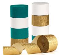 Teal-Turquoise White Gold Party-Decorations Streamers - 8 Rolls Woman Girl Birthday Crepe Tissue Paper Streamer Graduation Wedding Bachelorette Engagement Bridal Baby Shower Garland Decor Panduola