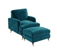 Teal Velvet Armchair and Footstool - Payton