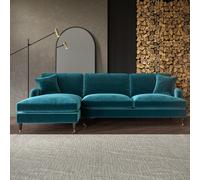 Teal Velvet Left Hand Facing 4 Seater Chaise Corner Sofa - Payton