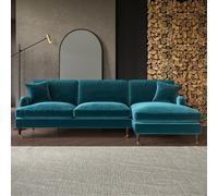 Teal Velvet Right Hand Facing 4 Seater Chaise Corner Sofa - Payton