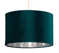 Teal Velvet & Silver Inner Modern Easy Fit Round Drum Pendant Shade | 30cm Diameter (12 Inch) | None Electric Shade | Ideal for Pendants & Table Lamps | Fits All Types of Lampholder E14 E27 B15 B22