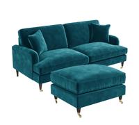 Teal Velvet Sofa and Footstool Set - Payton