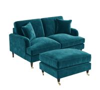 Teal Velvet Sofa and Footstool Set - Payton