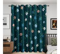 Teal Vintage Floral Blackout Curtains, 42x84, Blue Pink Flowers Curtains for Bedroom Livingroom, Thermal Eyelet Curtains & Drapes 84 Drop, Window Treatments, 2 Panels M&1102