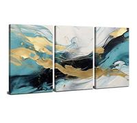 Teal Wall Art Framed Prints Abstract Wall Art Vintage Decor Green and Gold Bathroom Pictures Abstract Marble Sea Wave Painting Canvas Modern Nordic Minimalist Artwork Living Room Decorations 12x16" 3P