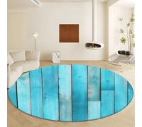 Teal Washable Round Rug Area Rug for Living Room - Vintage Rustic Wood Planks Print Large Rug with Upgrade Anti-slip PVC Material for Bedroom Classic Carpet Non Shedding, 100 cm
