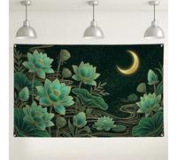 Teal Water Lilies Gold Line Art Fanciful Backdrop Banner 71x43 Inch