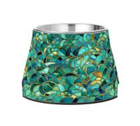 Teal Waves Dog Raised Bowl, 540 ML Feeding Food Pet Bowl Stainless Steel Non-slip High Capacity Cat Bowl