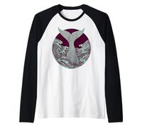 Teal Whale's Tail s Nautical Ocean Wave Art Raglan Baseball Tee