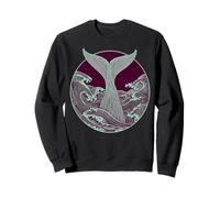 Teal Whale's Tail s Nautical Ocean Wave Art Sweatshirt