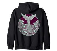 Teal Whale's Tail s Nautical Ocean Wave Art Zip Hoodie