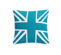 (Teal & White) 100% Cotton Union Jack Cushion Covers with Hollowfiber Cushion Pads for Home Sofa Garden Outdoor Size 45x45cm