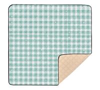Teal White Gingham Cloud Pattern Cute Foldable Baby Gym & Activity Mat for Indoor Outdoor Waterproof Kicking Mat for Baby Kids Toddlers Infants, 50'' x 50''