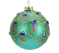 Teale Glass Christmas Bauble with Peacock Feather Pattern (8cm)
