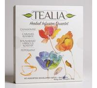 Tealia Herbal Tea Quartet Selection Box - 4 Herbal Blends, 40 Individually Wrapped Tea Bags - Chamomile, Caramel Rooibos, Strawberry Hibiscus Rosehip, Peppermint - Caffeine Free Variety Gift Set
