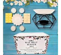 Tealight Burner Set - Includes 4 Tealight Candles - Lemon Lavender - Fluffy Towels Snap Bars - Reusable Wax Melt Liner - Essential Oil Burner Wax Melt Burner Diffuser