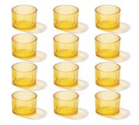 Tealight Candle Holder 12Pcs Small Glass Tea Light Holders Votive Candle Holders for Table Centerpiece Home Decor, Wedding, Birthday Party, Dining Rooms, Living Room (Yellow)