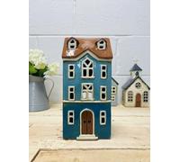 Tealight Candle Holder Housewarming Gift Cottage Ceramic Village Pottery House Ornament (Blue Town House (21cm))