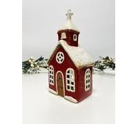 Tealight Candle Holder Housewarming Gift Cottage Ceramic Village Pottery House Ornament (Christmas Church (24cm))