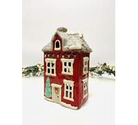 Tealight Candle Holder Housewarming Gift Cottage Ceramic Village Pottery House Ornament (Christmas House & Lights (23cms))