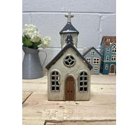 Tealight Candle Holder Housewarming Gift Cottage Ceramic Village Pottery House Ornament (Church (13cm))