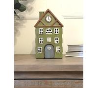 Tealight Candle Holder Housewarming Gift Cottage Ceramic Village Pottery House Ornament (Green Clock Tower (26cm))