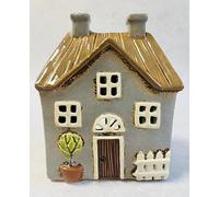 Tealight Candle Holder Housewarming Gift Cottage Ceramic Village Pottery House Ornament (Grey Thatched Roof (17cm x 14cm))