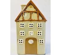 Tealight Candle Holder Housewarming Gift Cottage Ceramic Village Pottery House Ornament (Grey Tudor Cottage (22cm x 13cm))